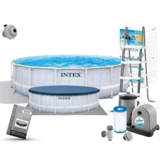 Intex Басейн каркасний 26746 (1) 488х122см (5 678 л/год, драбина, тент, підстилка), об'єм - 19156 л